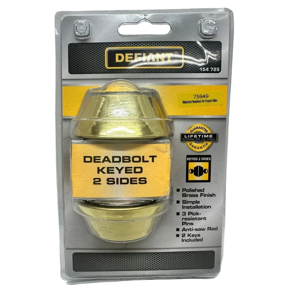 Defiant Cylinder Deadbolt Door Lock with 2 Keys 154725‎ Polished Brass NEW